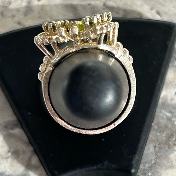 Vintage Cocktail Ring Genuine Peridot Butterfly Gold Plated Pure Silver - Picture 5 of 12